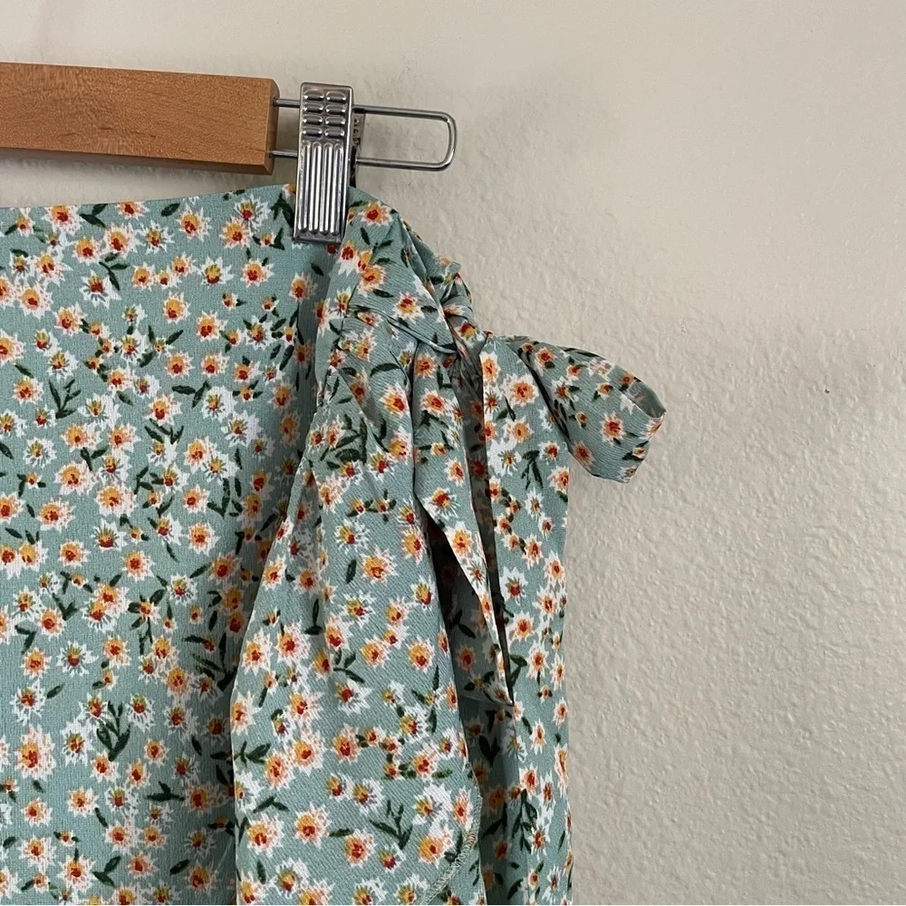 NWT Lulus Flourishing Dreams Floral Print Wrap Skirt Mint Green Size Large